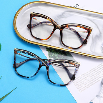 Извънгабаритни компютърни очила с котешко око Дамски рамки за очила против синя светлина Винтидж очила с щампа на цветя Оптични очила