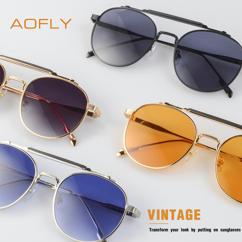 AOFLY okrugle vintage sunčane naočale muške metalne Steampunk sunčane naočale protiv odsjaja za žene 2023 zonnebril dames nijanse ženske UV400