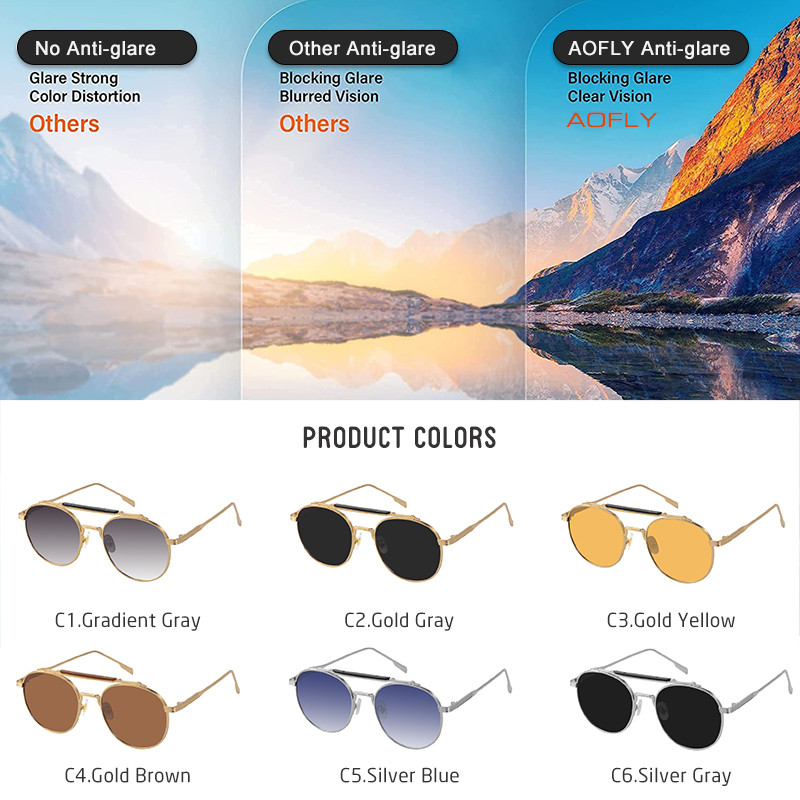 AOFLY okrugle vintage sunčane naočale muške metalne Steampunk sunčane naočale protiv odsjaja za žene 2023 zonnebril dames nijanse ženske UV400
