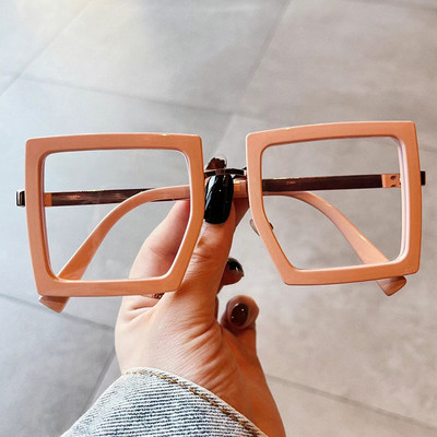 Elegantni ružičasti četvrtasti anti-plavi svjetlosni prozirni okviri za ženske naočale Vintage Alloy Prevelike bež crne računalne kratkovidne naočale