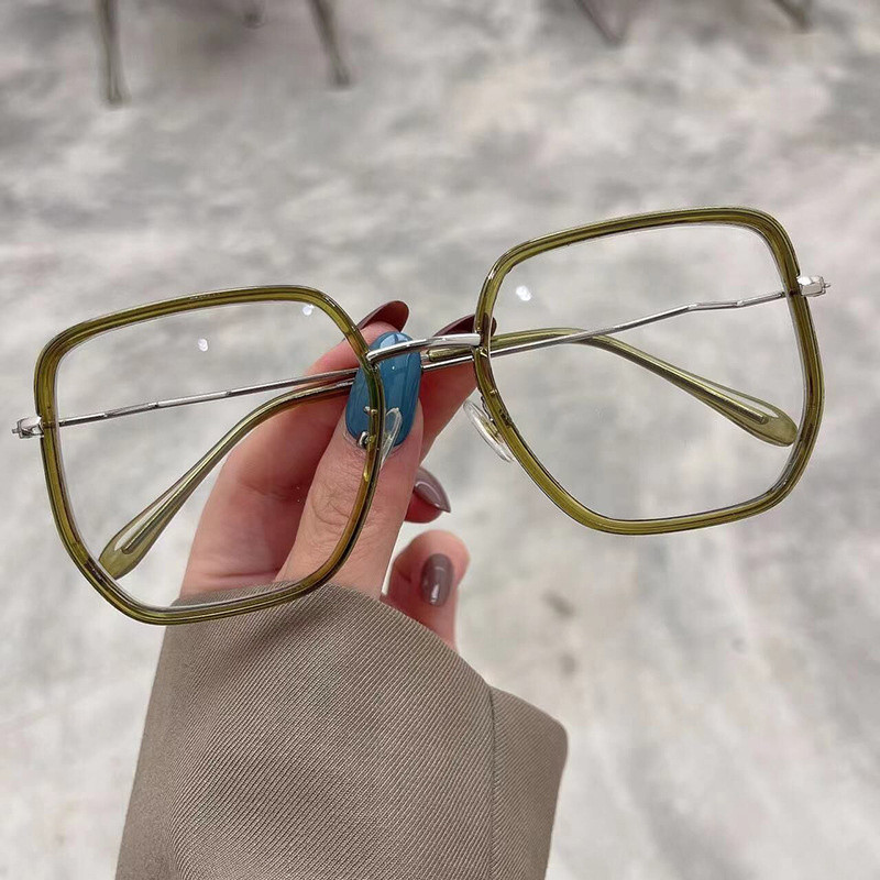 Prevelike četvrtaste anti-plave svjetleće naočale za žene Nova modna legura Narančastozeleni okvir za računalne naočale Ženske elegantne nijanse