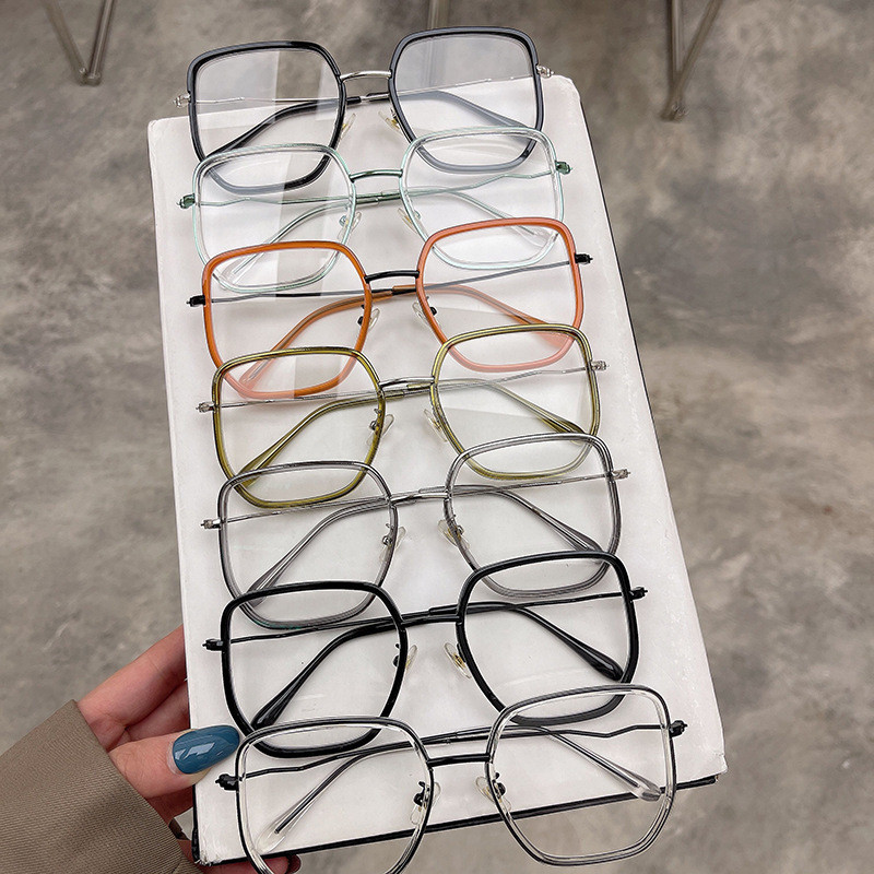 Prevelike četvrtaste anti-plave svjetleće naočale za žene Nova modna legura Narančastozeleni okvir za računalne naočale Ženske elegantne nijanse