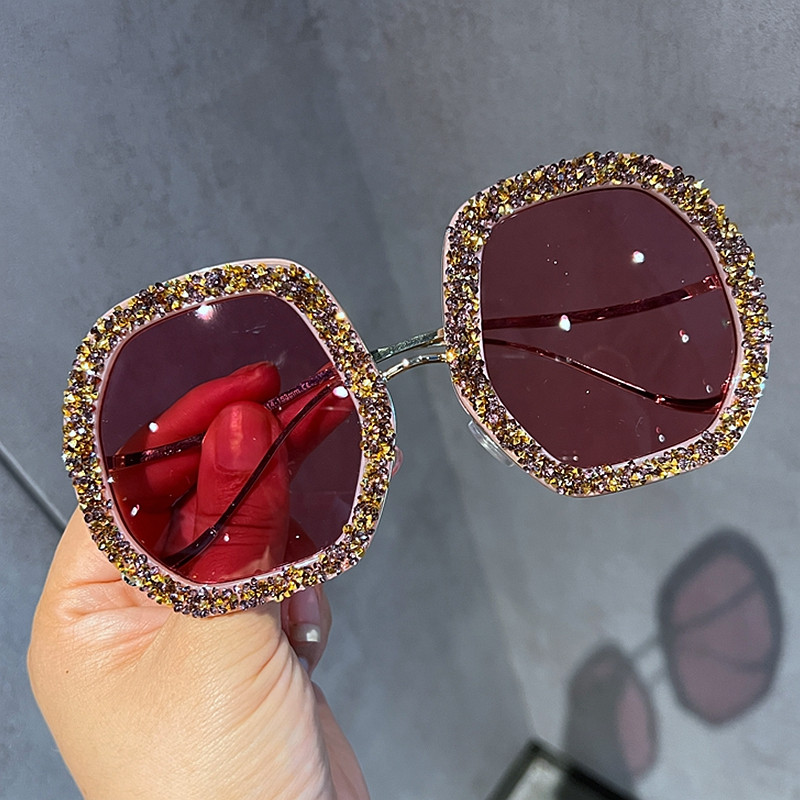 Ochelari de soare pentru femei 2022 ochelari de soare de cristal cu cadru mare femei de designer de marcă femei nuanțe de lux Lunette De Soleil Femme Punk