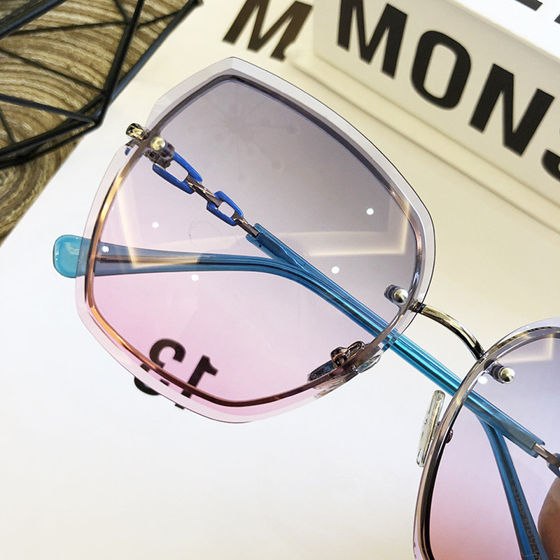 Dizajn poznate robne marke Ženske sunčane naočale bez okvira Luksuzne naočale Ženske sunčane naočale Ženske 2023 Gradient Pink Plave naočale s lećama Četvrtaste