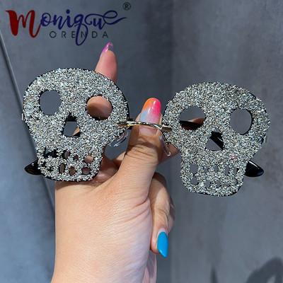 Luksuzne sunčane naočale za žene Trendy y2k dodaci Bling Rhinetone Skull Steampunk sunčane naočale za muškarce Bez okvira Oculos De Sol