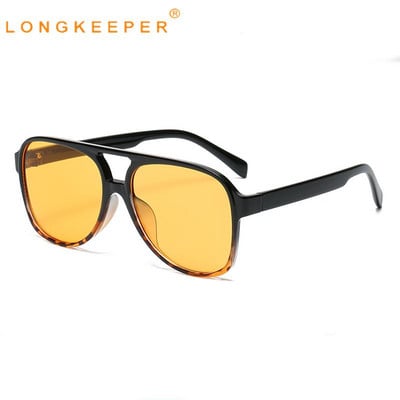 LongKeeper New Night Vision Goggles Men Vintage Driving Sunglasses Women Pilot Square Yellow Lens Sun Glasses Anti Glare Oculos
