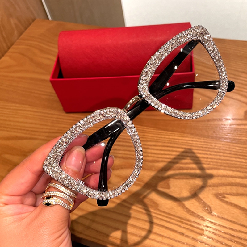 2021 Custome диоптрични очила Blue Light Frame котешко око Слънчеви очила със страз ретро рамка за жени