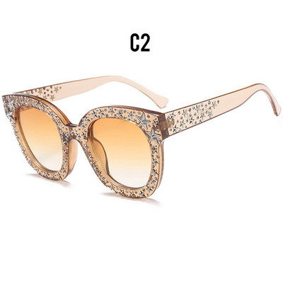Noi ochelari de soare cu diamante ochi de pisică pentru femei Ochelari de soare vintage de marcă de lux Ochelari de soare de cristal supradimensionați pentru femei Oculos De Sol UV400 Q11
