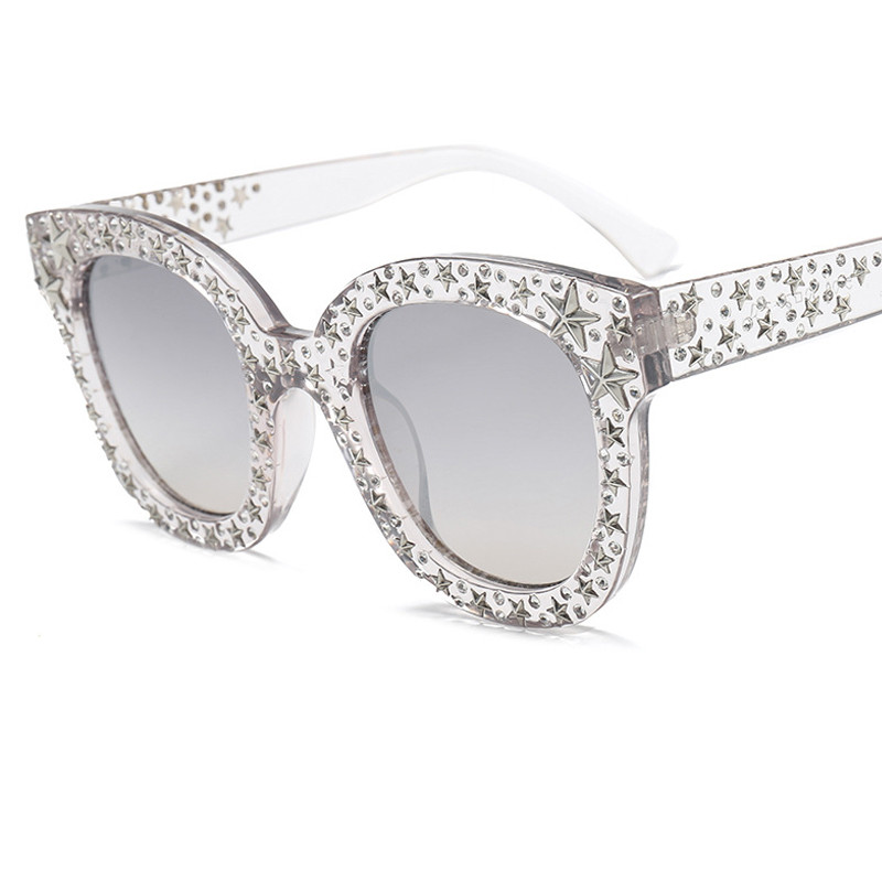 Noi ochelari de soare cu diamante ochi de pisică pentru femei Ochelari de soare vintage de marcă de lux Ochelari de soare de cristal supradimensionați pentru femei Oculos De Sol UV400 Q11