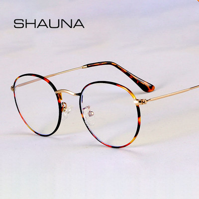 SHAUNA Classic Anti-Blue Light Glasses Frame Brand Designer Модни кръгли метални оптични рамки Компютърни очила
