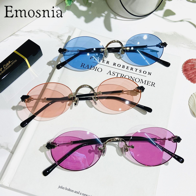 2020 Steampunk sunčane naočale bez okvira Ženske male okrugle luksuzne robne marke Sunčane naočale Vintage modne naočale za muškarce Crvene UV 400