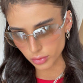 Dimanta bezmalu vairogu saulesbrilles sievietēm 2000. gadu rhinestones Y2K saulesbrilles sievietēm modes bezrāmju kvadrātveida kristāla saulesbrilles vīriešiem