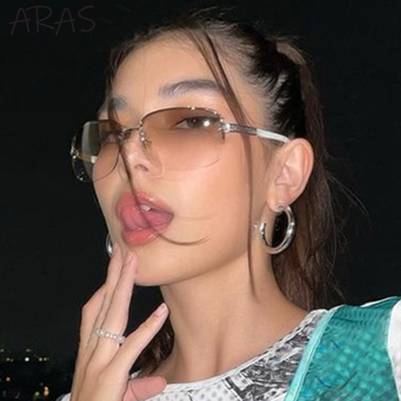 Deimantiniai akiniai be apvado skydo, moteriški 2000 m. Kalnų krištoliniai Y2K akiniai nuo saulės Moteriški madingi berėmiai kvadratiniai krištoliniai saulės akiniai vyrams