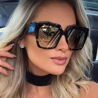 Класическа марка Квадратни слънчеви очила за жени Модни луксозни леопардови големи размери Тенденция за 2021 г. Слънчеви очила Женски ретро нюанси UV400
