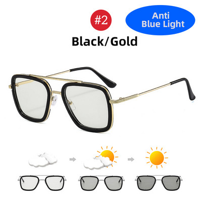 VIVIBEE Ochelari fotocromatici pătrați pentru bărbați, ochelari anti blocarea luminii albastre pentru computer, retro, femei, Tony Stark