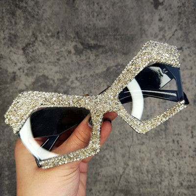 Dideli Punk Diamond UV akiniai nuo saulės moterims prabangūs prekės ženklo Bling Crystal akiniai moteriški Oculos Retro Feminino