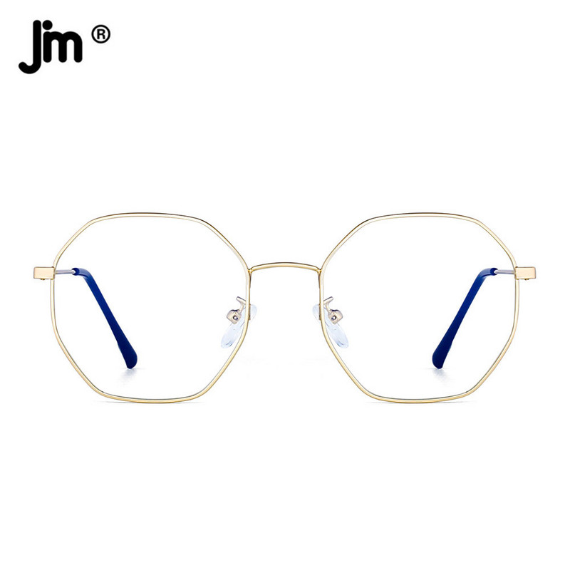 JM Fashion Designer Octagon Metal Blue Light Glasses Компютърни прозрачни мъжки жени Фалшиви очила