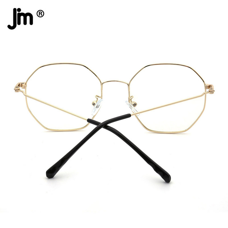 JM Fashion Designer Octagon Metal Blue Light Glasses Компютърни прозрачни мъжки жени Фалшиви очила