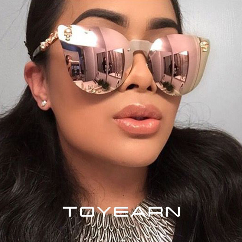 2020. aasta uus vintage brändi disainer gooti stiilis kassisilmade päikeseprillid naiste meeste metallist pealuu roosa kullaga lahedad päikeseprillid naistele UV400