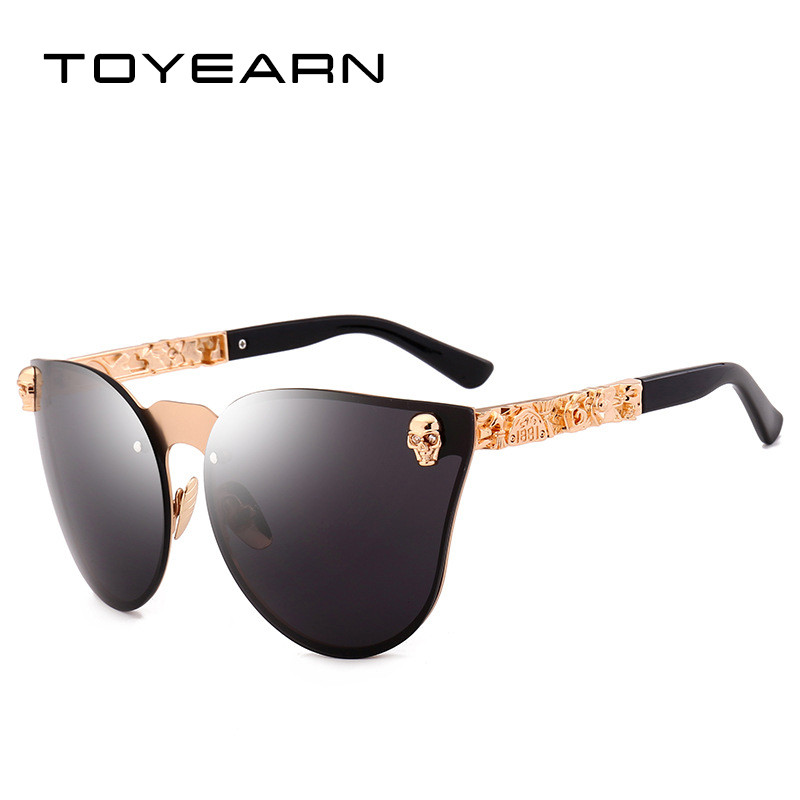 2020. aasta uus vintage brändi disainer gooti stiilis kassisilmade päikeseprillid naiste meeste metallist pealuu roosa kullaga lahedad päikeseprillid naistele UV400