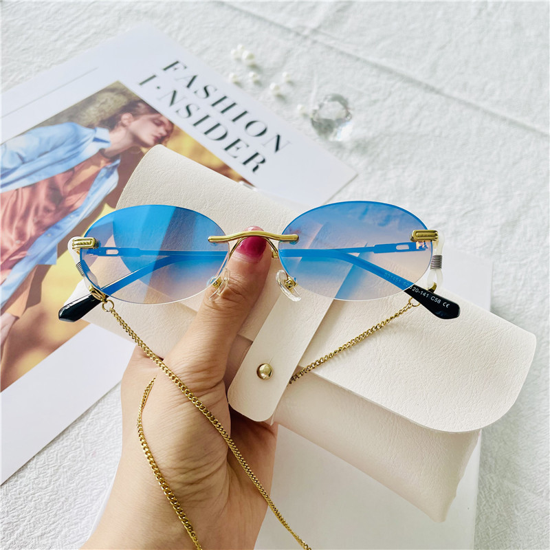 HBK Väikesed ümmargused ääristeta päikeseprillid Naistele Mehed Vintage Teevarjud Brändi Disain Raamita päikeseprillid Ovaalsed Prillid UV400