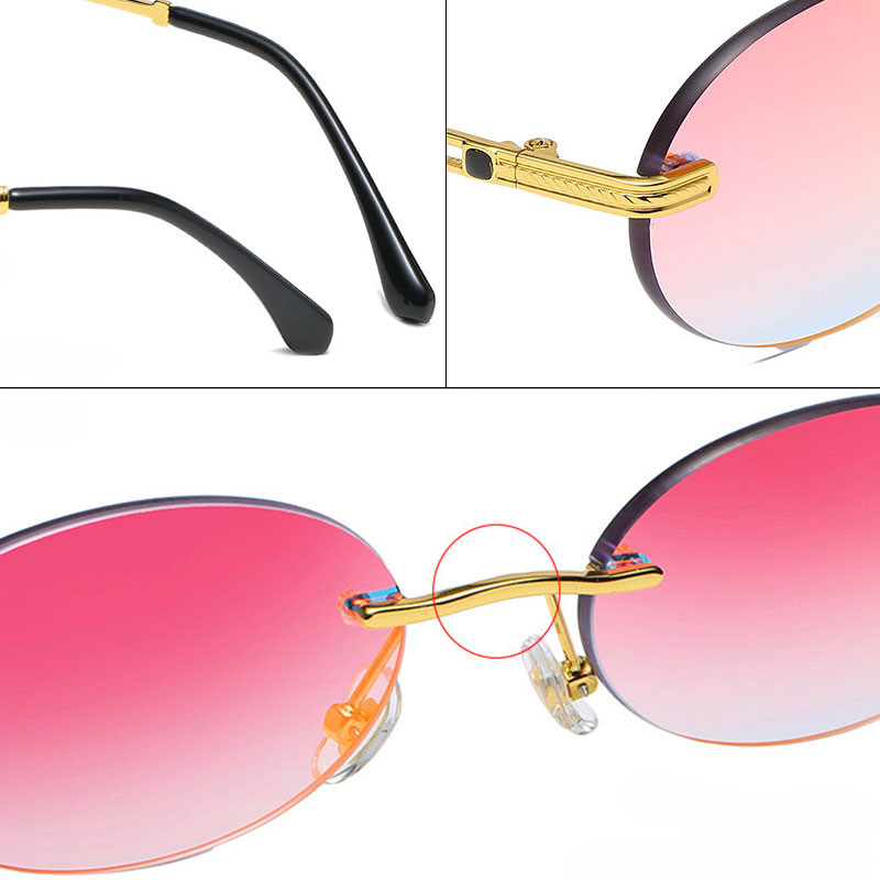 HBK Väikesed ümmargused ääristeta päikeseprillid Naistele Mehed Vintage Teevarjud Brändi Disain Raamita päikeseprillid Ovaalsed Prillid UV400