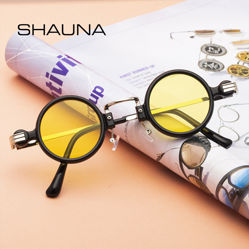 SHAUNA Ретро пънк слънчеви очила Дамски винтидж малки кръгли абажури Мъжки UV400