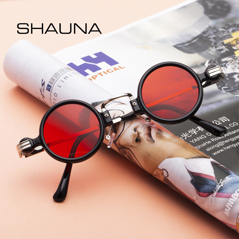 SHAUNA Ретро пънк слънчеви очила Дамски винтидж малки кръгли абажури Мъжки UV400