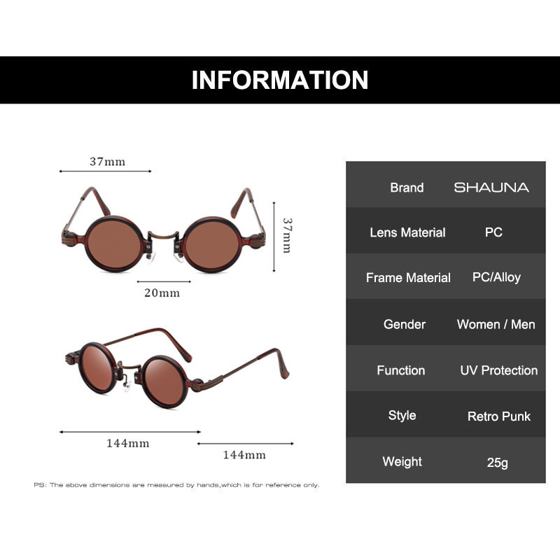 SHAUNA Ретро пънк слънчеви очила Дамски винтидж малки кръгли абажури Мъжки UV400
