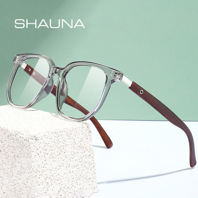 SHAUNA Retro Rivets Anti-Blue Light Akinių rėmeliai Wood Grain TR90 Kvadratiniai optiniai akiniai