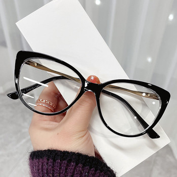Прозрачни очила с котешки очи Дамски модни ретро брандови рамки за оптични очила Дамски ретро анти синя светлина Метални крака Очила