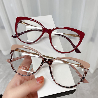 Ochelari clari cu ochi de pisică, ochelari de vedere optici de marcă retro, rame pentru femei, vintage, anti albastru, picioare de metal, ochelari de vedere