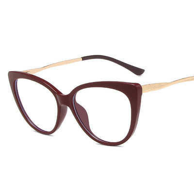 Caurspīdīgas kaķa acu brilles sievietei modes retro zīmola optiskās briļļu ietvari Sieviešu vintage pretzilas gaišas metāla kājas brilles