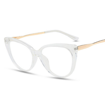 Caurspīdīgas kaķa acu brilles sievietei modes retro zīmola optiskās briļļu ietvari Sieviešu vintage pretzilas gaišas metāla kājas brilles