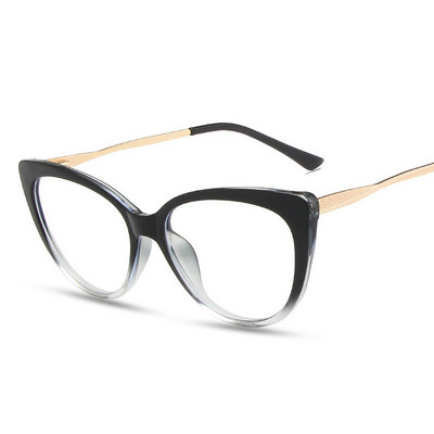 Caurspīdīgas kaķa acu brilles sievietei modes retro zīmola optiskās briļļu ietvari Sieviešu vintage pretzilas gaišas metāla kājas brilles