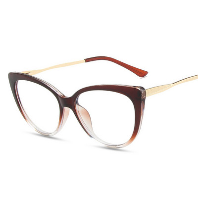 Caurspīdīgas kaķa acu brilles sievietei modes retro zīmola optiskās briļļu ietvari Sieviešu vintage pretzilas gaišas metāla kājas brilles