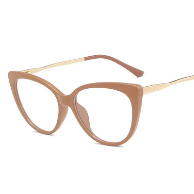 Caurspīdīgas kaķa acu brilles sievietei modes retro zīmola optiskās briļļu ietvari Sieviešu vintage pretzilas gaišas metāla kājas brilles