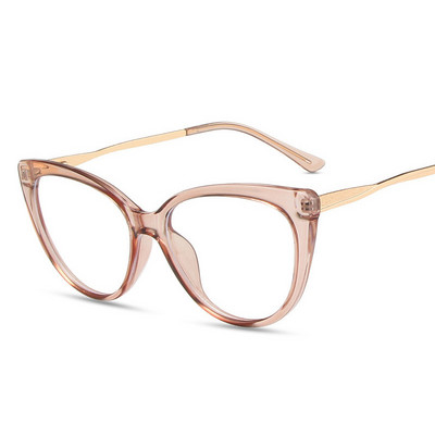 Caurspīdīgas kaķa acu brilles sievietei modes retro zīmola optiskās briļļu ietvari Sieviešu vintage pretzilas gaišas metāla kājas brilles