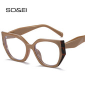 SO&EI Vintage Polygon Cat Eye Women Glasses Frame Fashion Clear Anti-Blu-Ray Lens Eyewear Men Optical Double Color Frame
