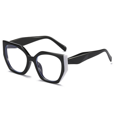 SO&EI Vintage Polygon Cat Eye Women Glasses Frame Fashion Clear Anti-Blu-Ray Lens Eyewear Men Optical Double Color Frame