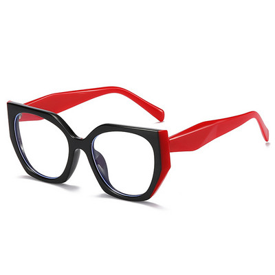 SO&EI Vintage Polygon Cat Eye Women Glasses Frame Fashion Clear Anti-Blu-Ray Lens Eyewear Men Optical Double Color Frame
