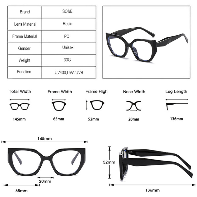 SO&EI Vintage Polygon Cat Eye Women Glasses Frame Fashion Clear Anti-Blu-Ray Lens Eyewear Men Optical Double Color Frame