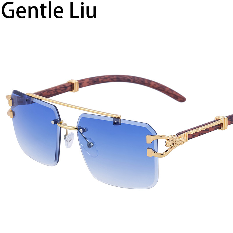 Kvadratiniai akiniai nuo saulės, vyriški, moteriški, 2023 m. prabangūs prekės ženklo berėmiai akiniai nuo saulės Leopard Dekoruoti akinių šešėliai UV400 nemokamas pristatymas