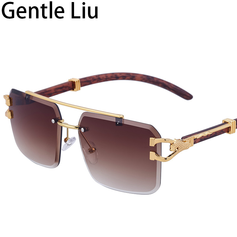 Kvadratiniai akiniai nuo saulės, vyriški, moteriški, 2023 m. prabangūs prekės ženklo berėmiai akiniai nuo saulės Leopard Dekoruoti akinių šešėliai UV400 nemokamas pristatymas