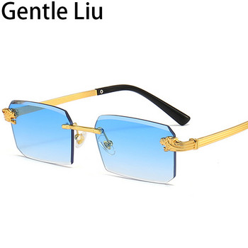 Малки правоъгълни слънчеви очила без рамки Мъже Жени Леопардови слънчеви очила за мъже 2023 г. Нови модерни ретро очила без рамки UV400