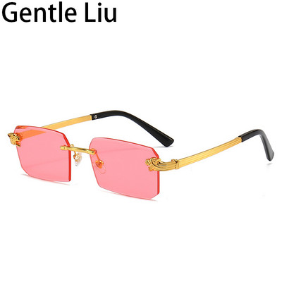 Maži stačiakampiai akiniai be rėmelių, vyriški, moteriški, leopardo akiniai nuo saulės vyrams, 2023 m. Nauji madingi vintažiniai berėmių akinių šešėliai UV400