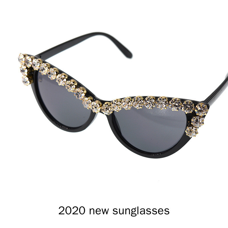 MINCL/Ochelari de soare de pisică cu jumătate de cadru de epocă, ochelari de soare pentru femei, cu diamante mari, de designer, cu strasuri, ochelari de soare treptat pentru femei, nuanțe NX