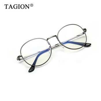 TAGION Алуминиева рамка Кръгли очила за четене Винтидж Anti Blue компютърни очила Прозрачни стъкла Модни очила 8627