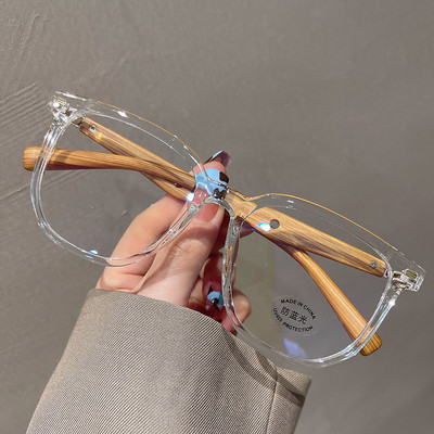 Oulylan Дамски модни рамки за очила Vintage TR90 Anti Blue Ligth Рамки за очила Мъжки ретро квадратни дървени крака Очила