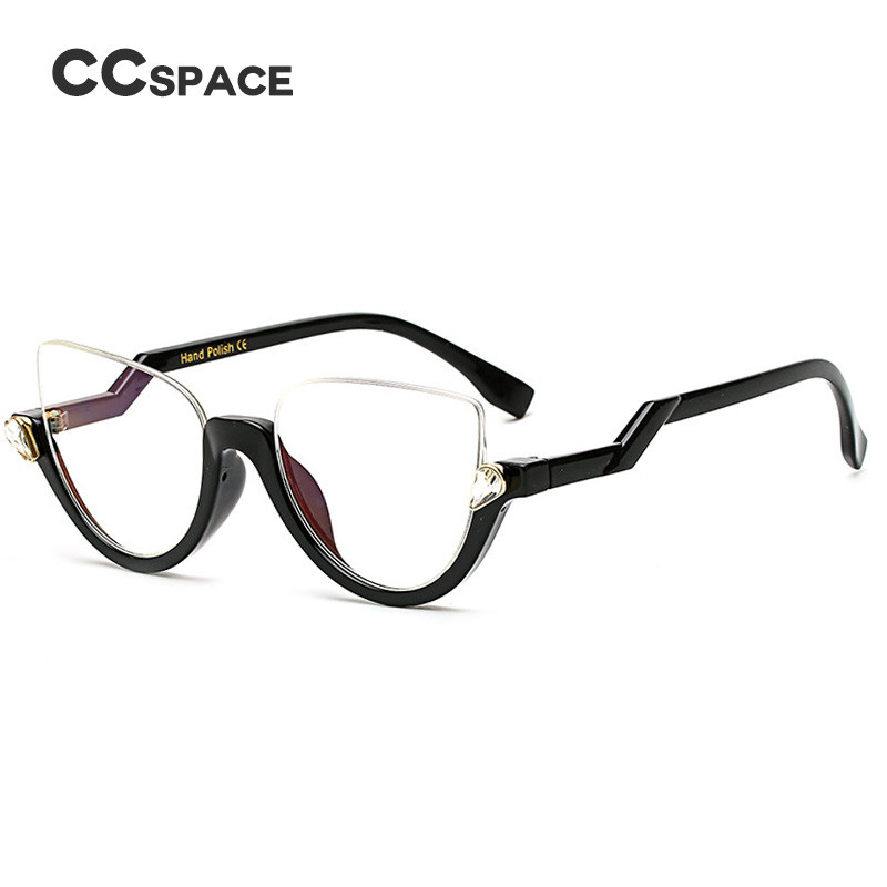 45159 Ochi de pisică semi-fără montură, anti albastru pentru femei, ochelari, rame, cristal, diamante, ochelari de vedere, ochelari de modă pentru femei
